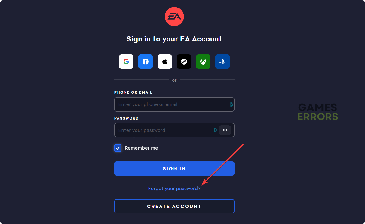 clicking forgot your password ea account login