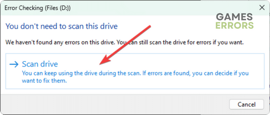 clicking scan drive to scan and repair disk problem