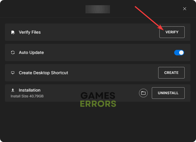clicking verify to repair game files epic games launcher