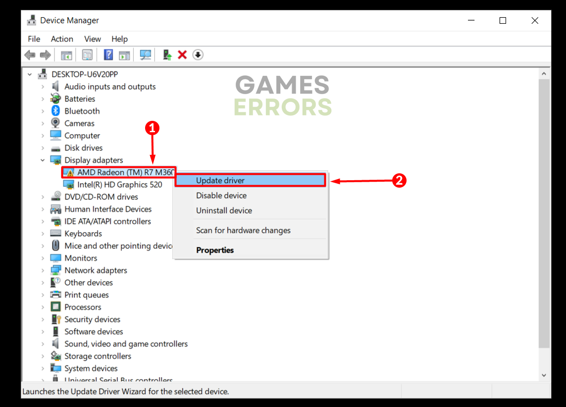 device manager graphics card gpu update driver option