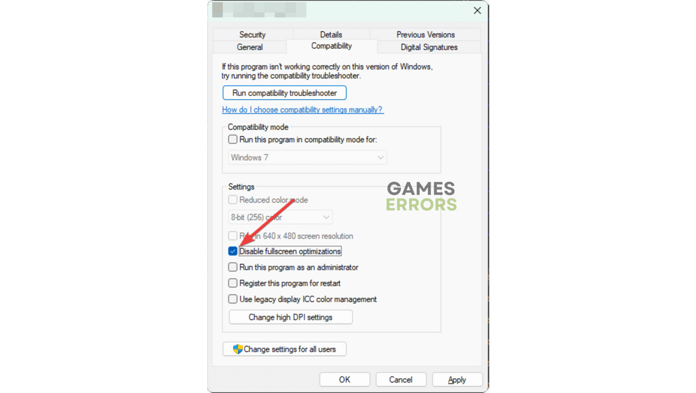 disabling full screen optmizations for a game or app on windows widescreen
