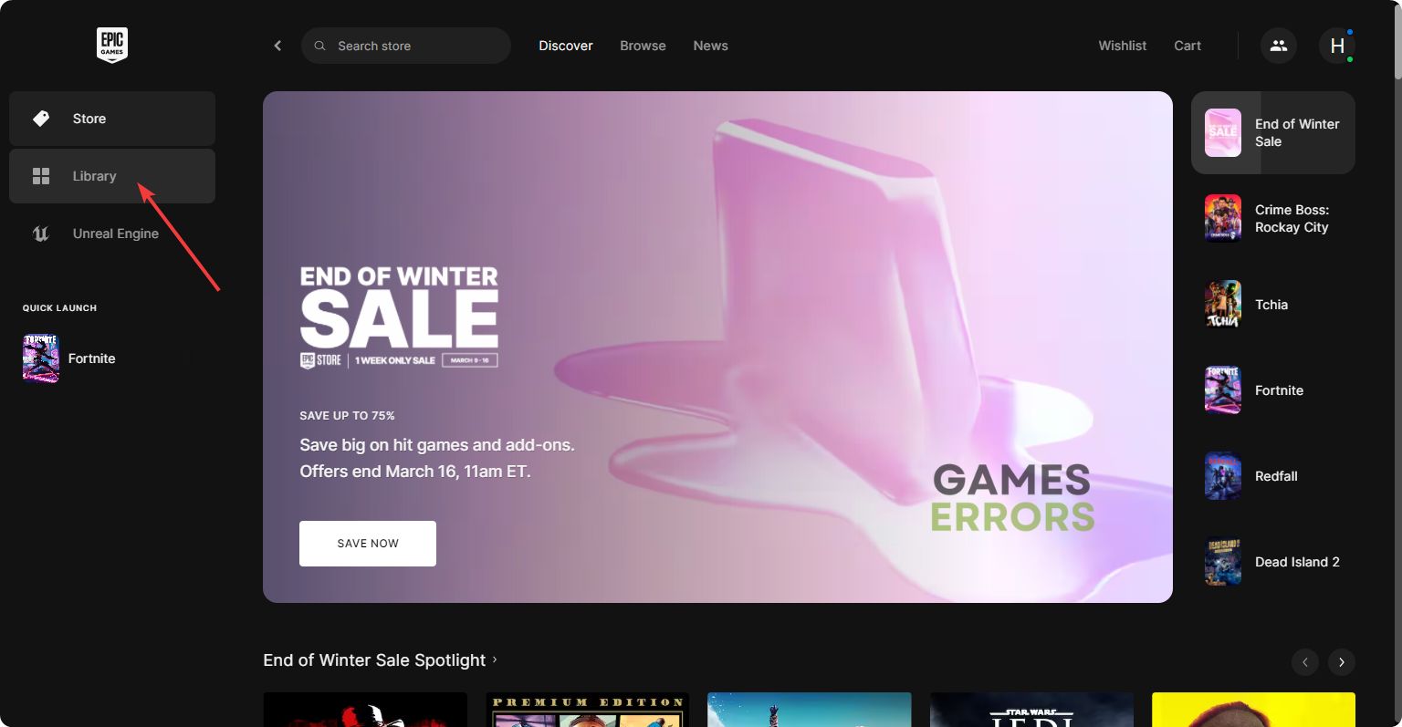going library epic games launcher