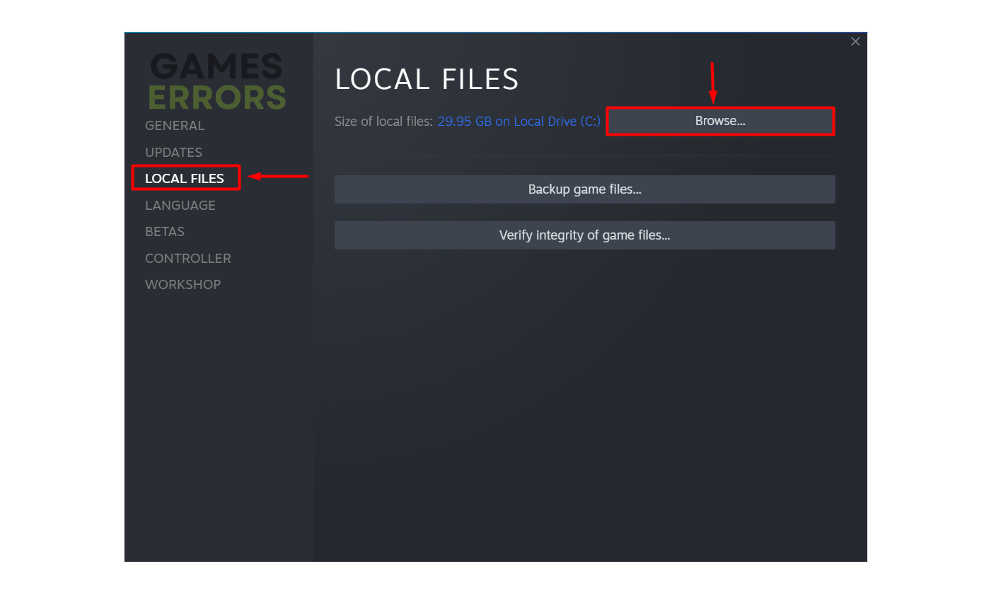 local files steam browse option