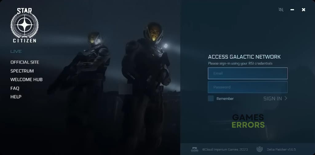 login page RSI Launcher Star Citizen