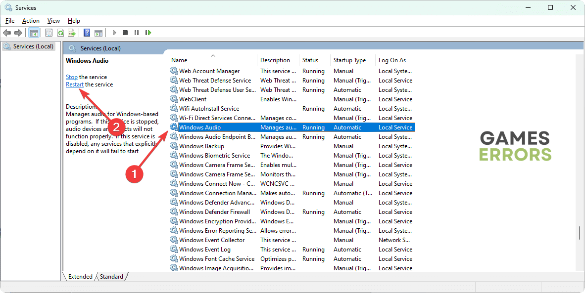 select windows audio and click on restart