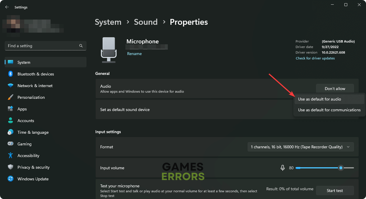 setting default microphone windows 11