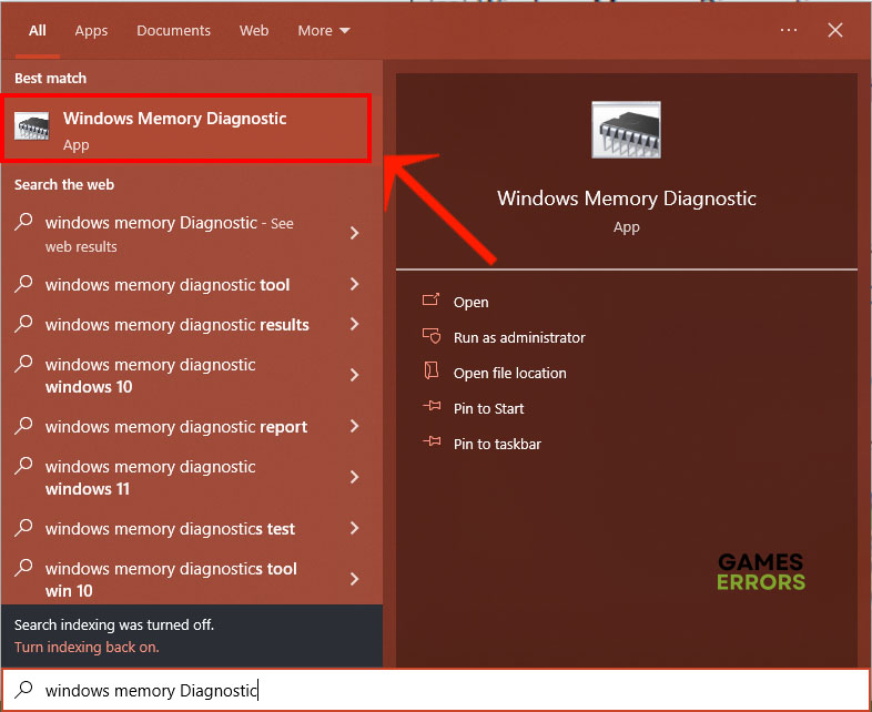 launch windows memory diagnostics