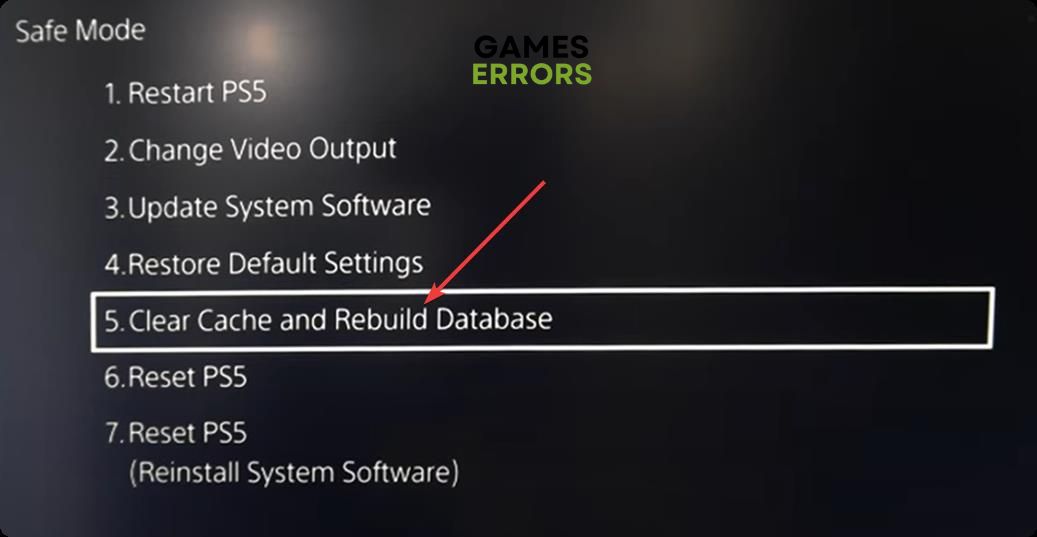 tap on clear cache and rebuild database ps5