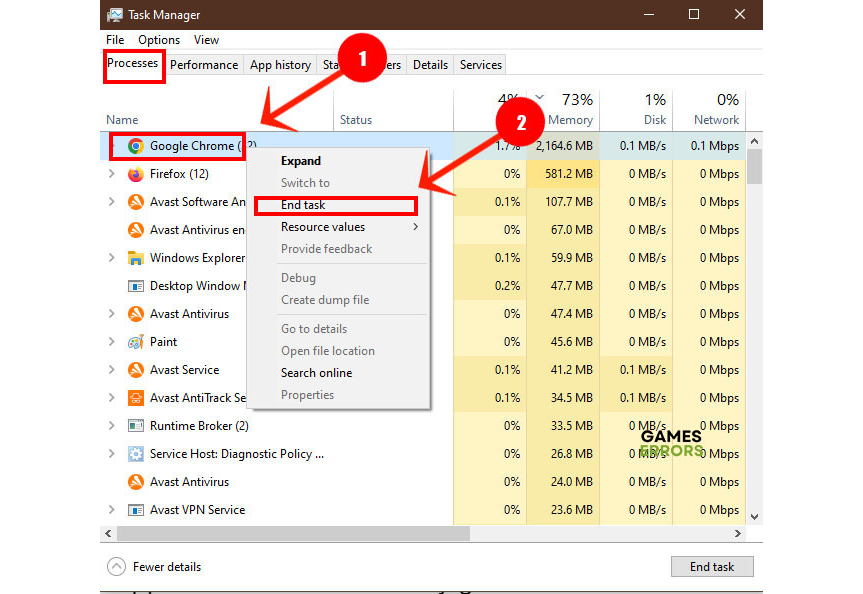 Close background apps in task manager