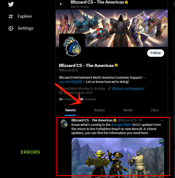 Blizzard Twitter page
