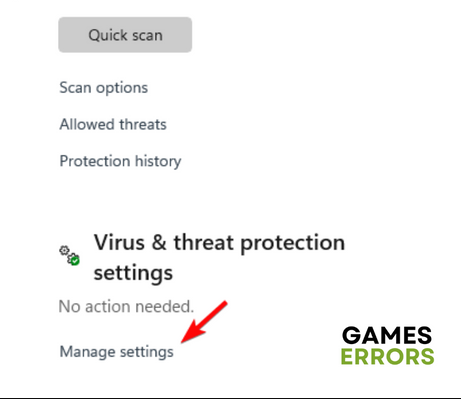 manage virus & threat protection settings
