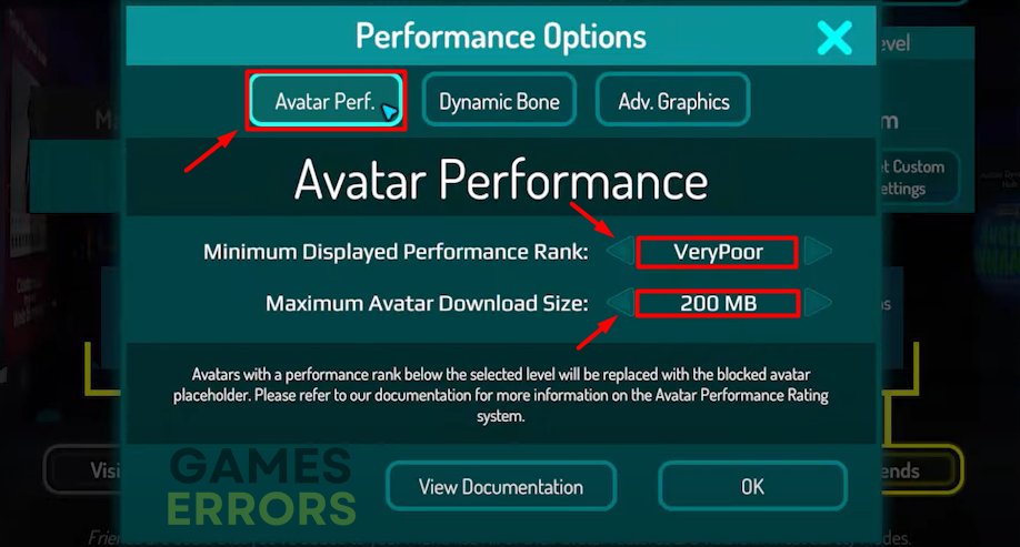 vrchat performance options avatar performance