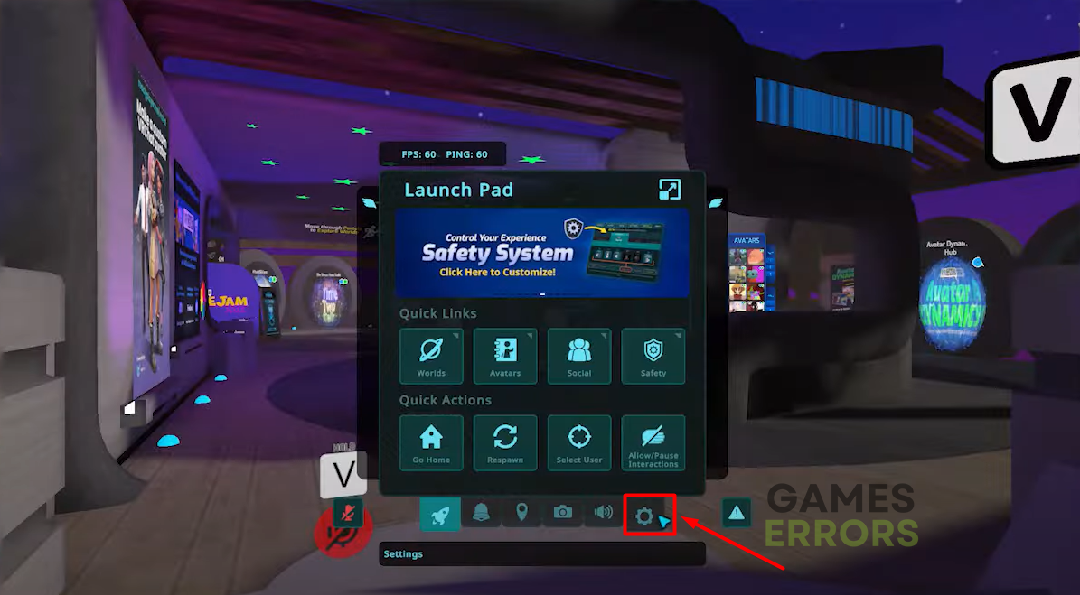 vrchat settings button