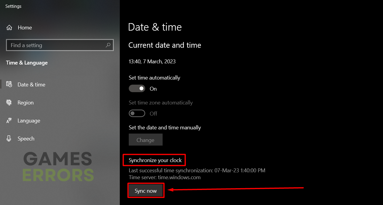 windows date time synchronize clock now