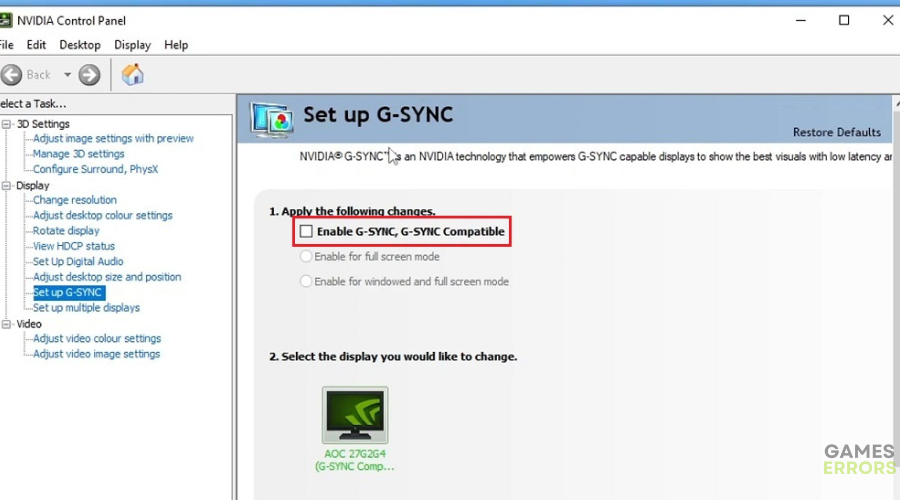 Enable G-Sync, G-Sync Compatible checkbox games crashing after installing new GPU