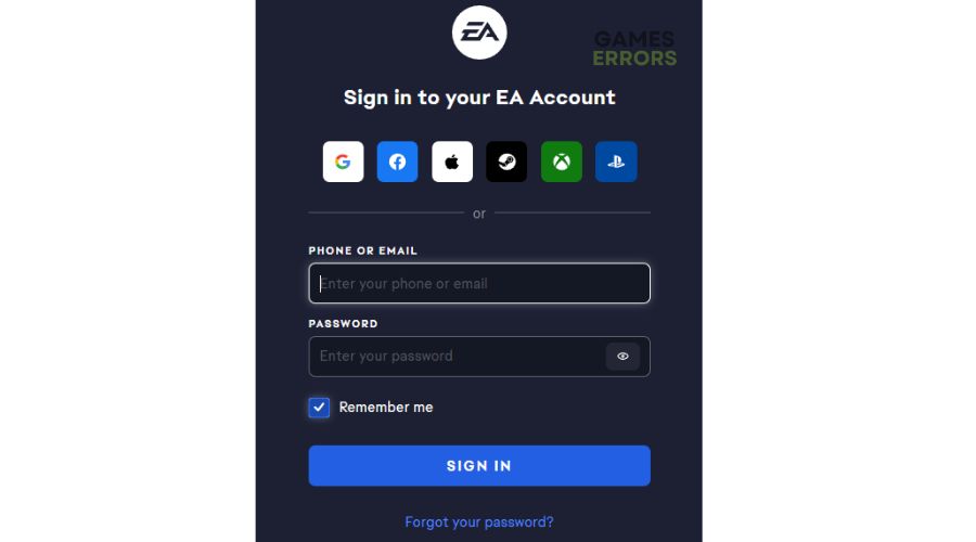 Change your EA account credentials