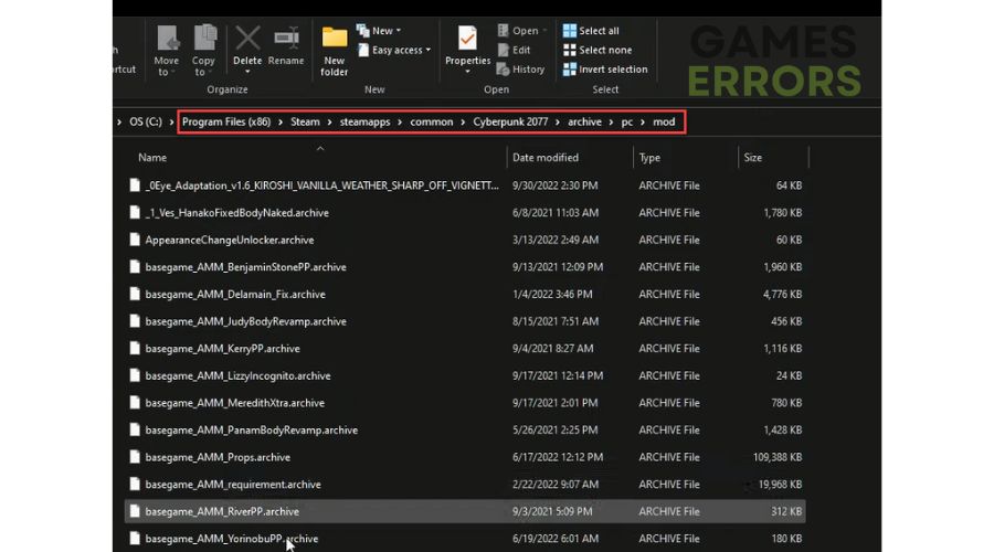 Cyberpunk 2077 encountered an error caused by corrupted or missing scripts file - Game Mod Folder