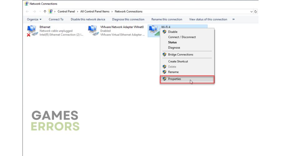 Network Adapter Properties