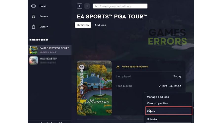 PGA Tour Career Mode Freezing - Repair Game Files