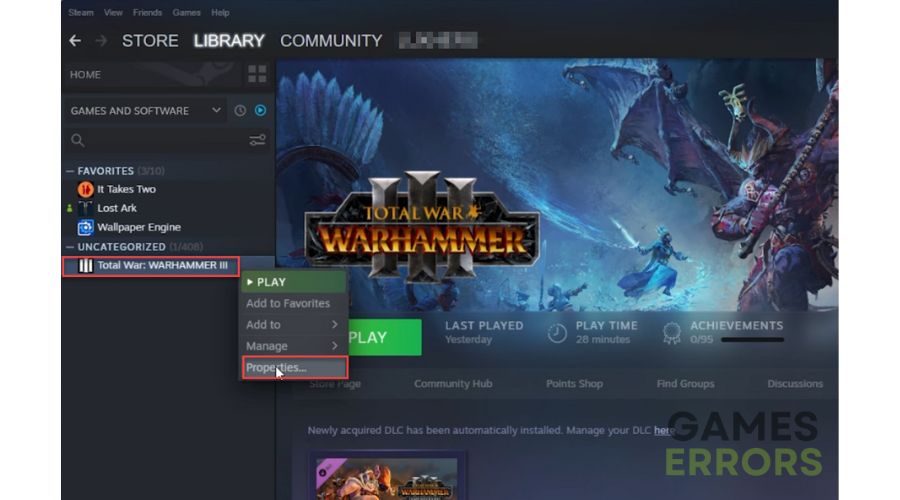 TW Warhammer 3 Chaos Dwarfs Stuck on the loading screen  - Game Properties