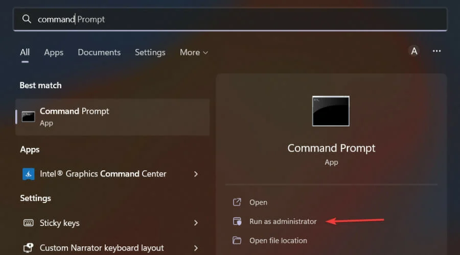Open the Start Menu, search for Command Promp