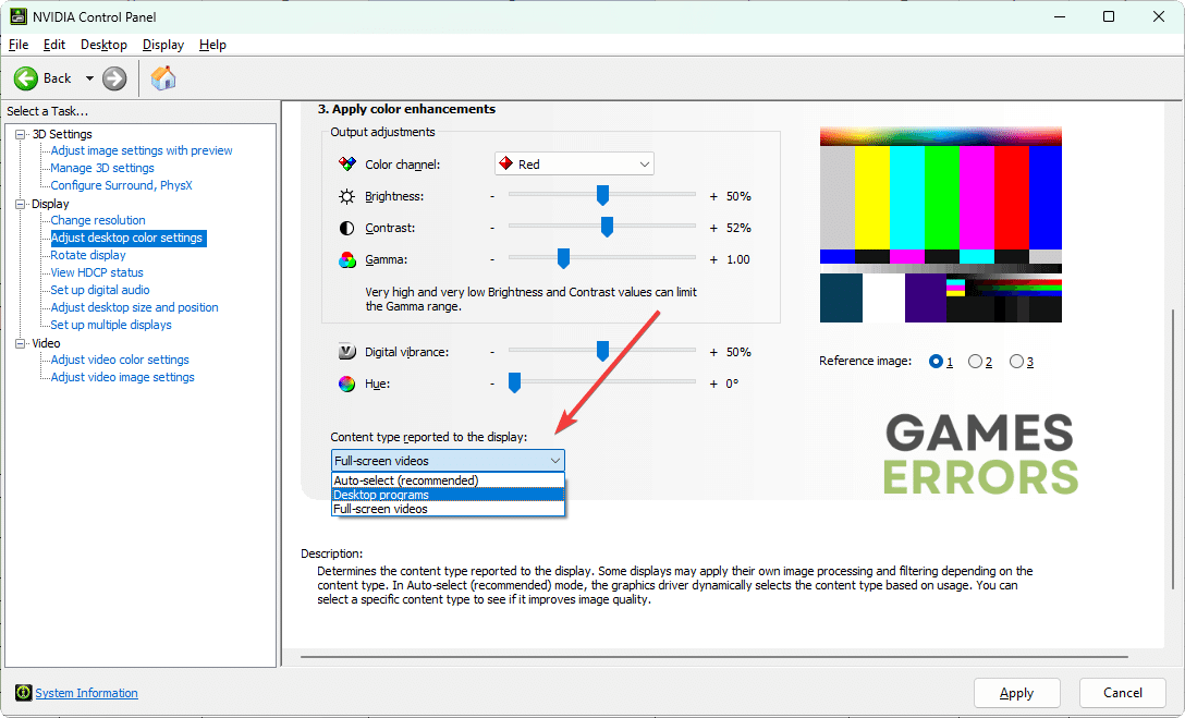 changing content type reported to the display nvidia control panel