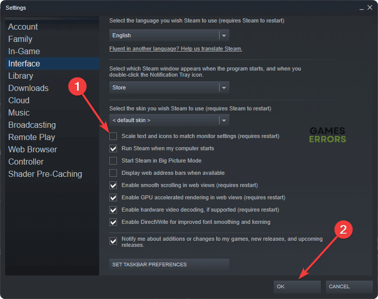 disabling text and icons scale steam