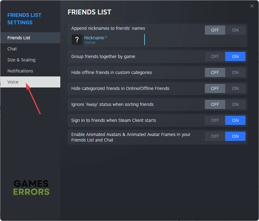 going voice tab steam friends list settings