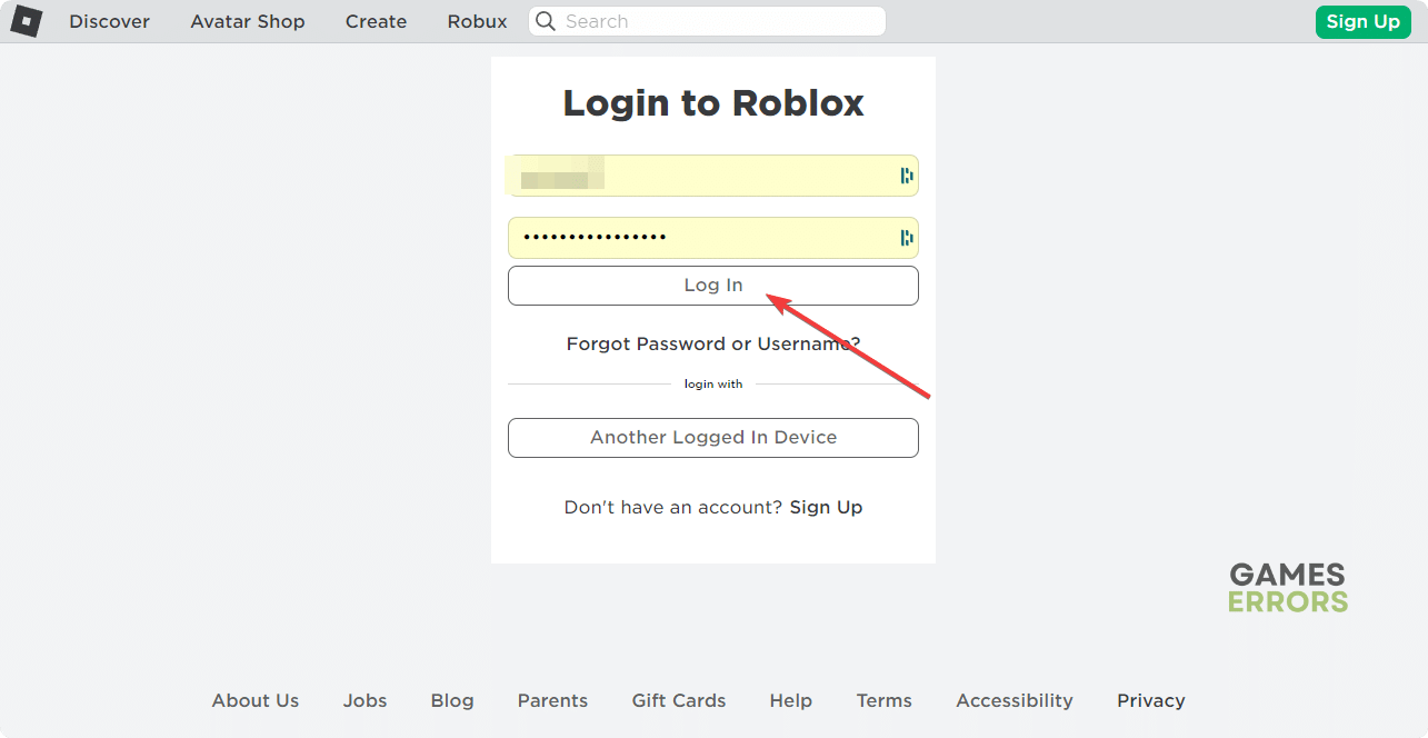 logging in roblox web