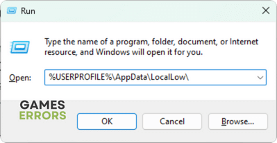 opening locallow folder appdata windows