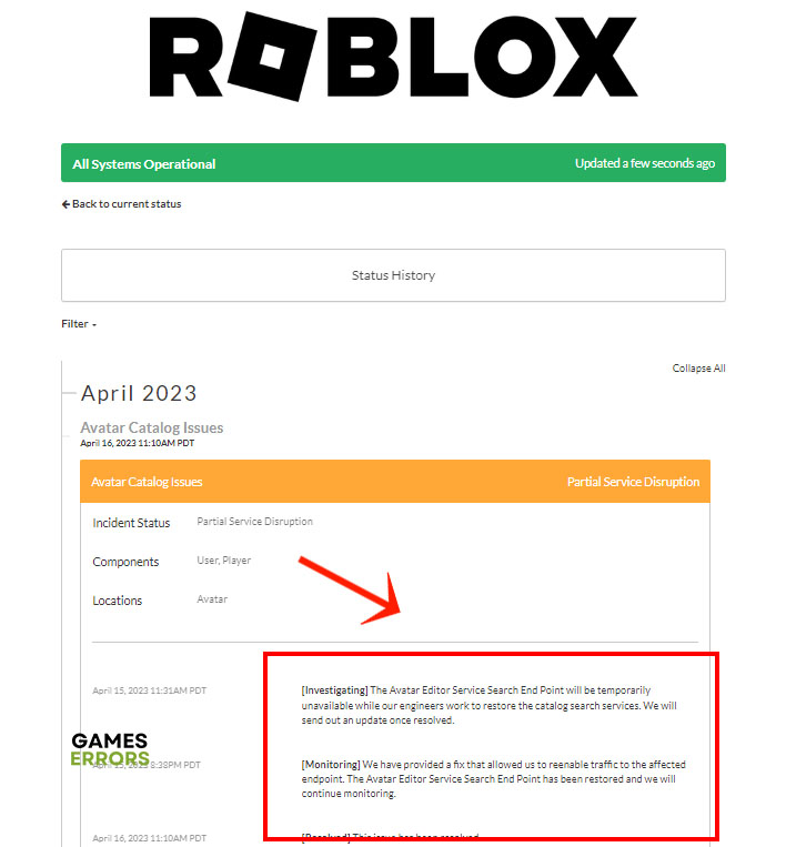 Roblox server status page