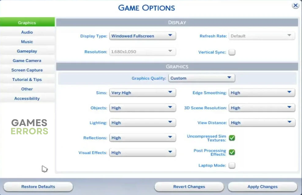 sims game options