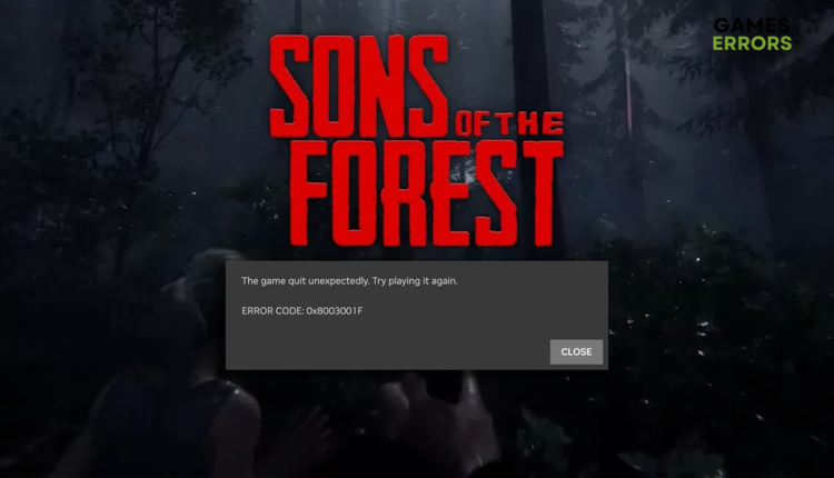 sons of the forest error 0x8003001f