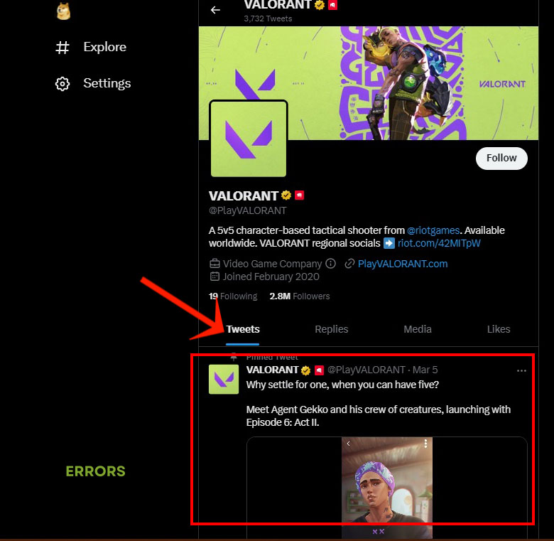 Valorant twitter page