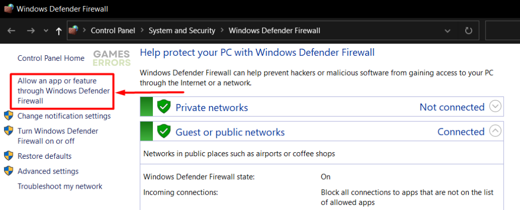 windows firewall allow an app or feature