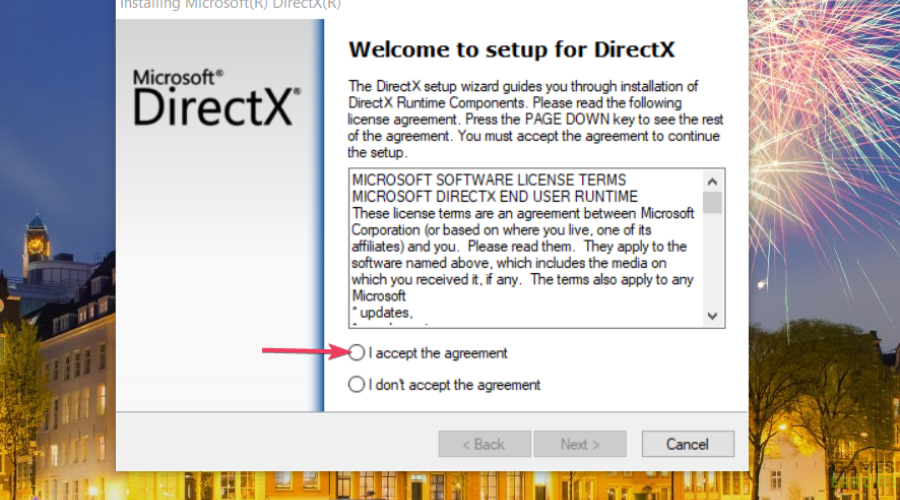 I accept the agreement radio button directx encountered an unrecoverable error