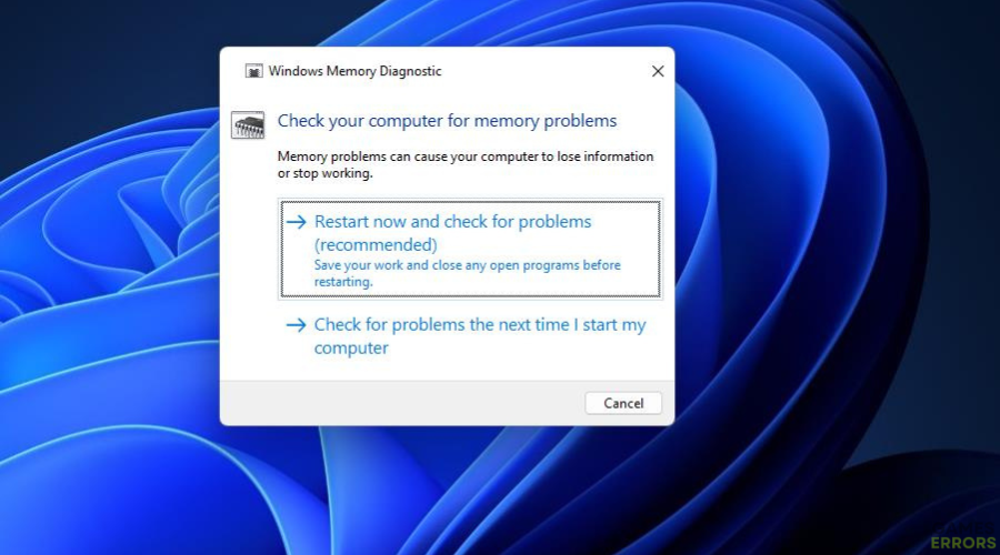 The Windows Memory Diagnostic tool games crashing due to low memory