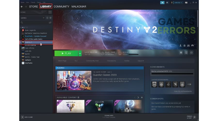 Destiny 2 Game Library