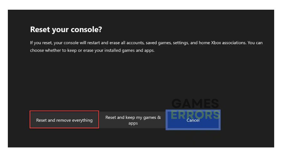 Xbox Reset Console