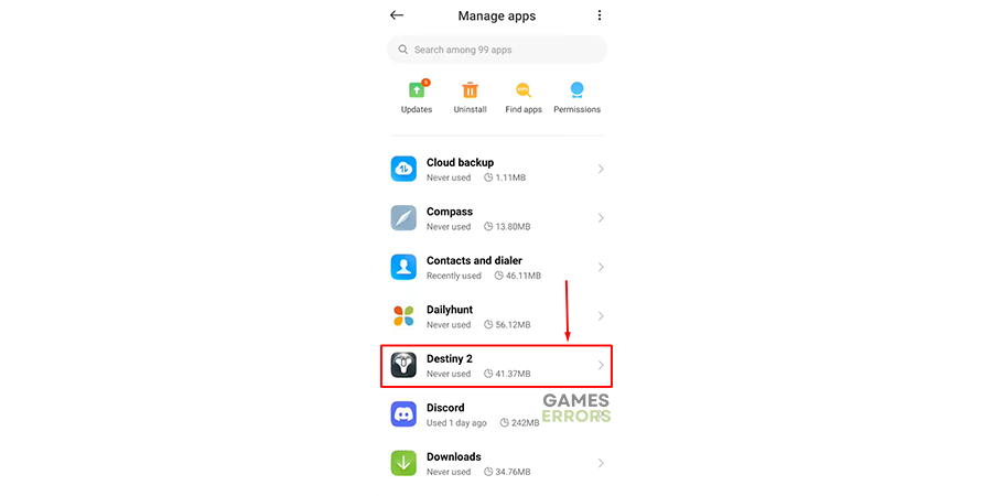 android manage apps destiny 2