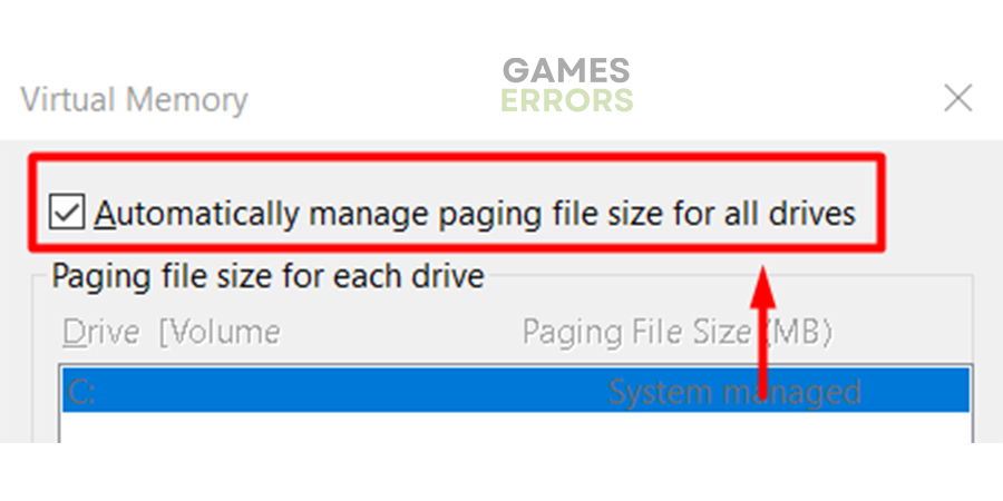 automatically manage paging file size disable