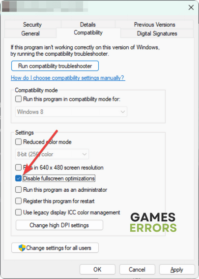 disable fullscreen optimizations game properties windows