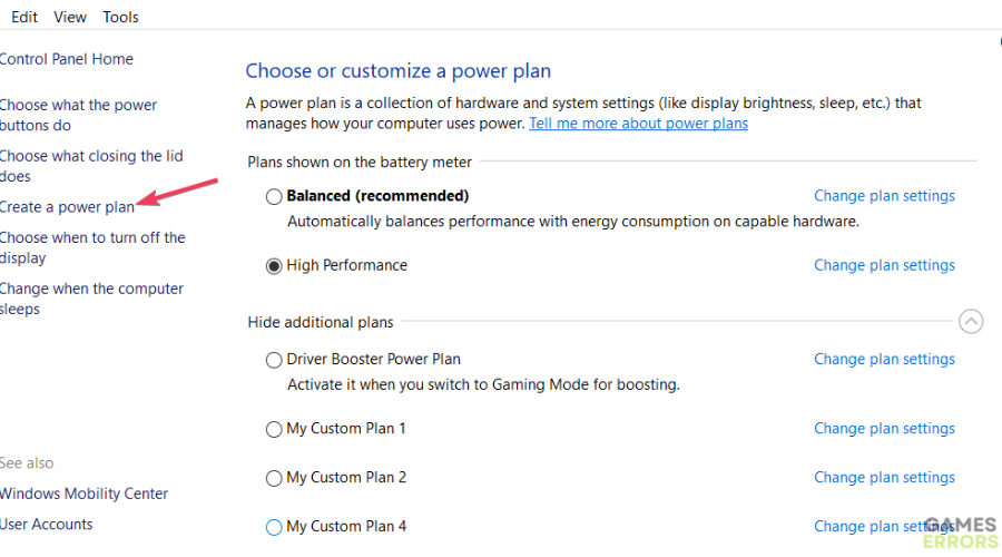 Create a power plan how to increase fps in games