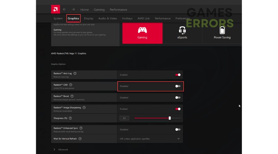 AMD Drivers Gaming section