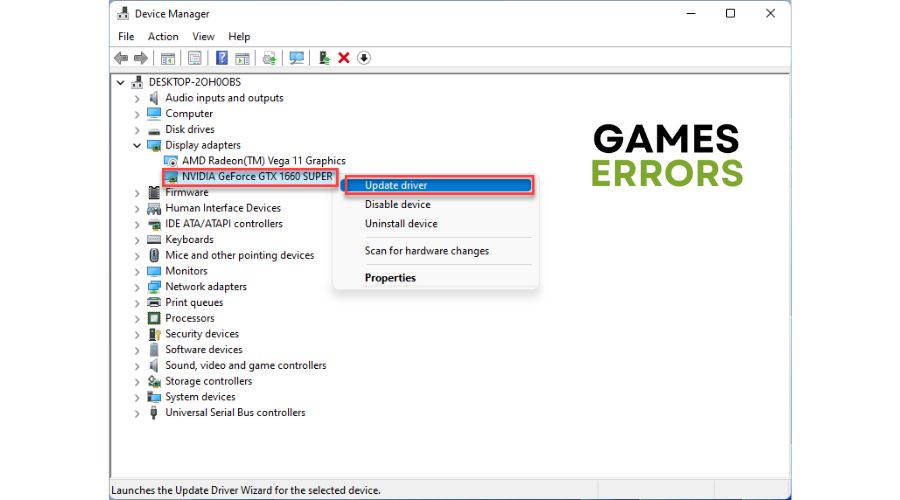 Device manager- Update GPU driver