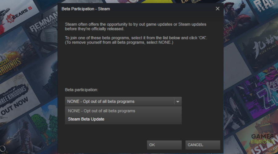 Opt out beta steam