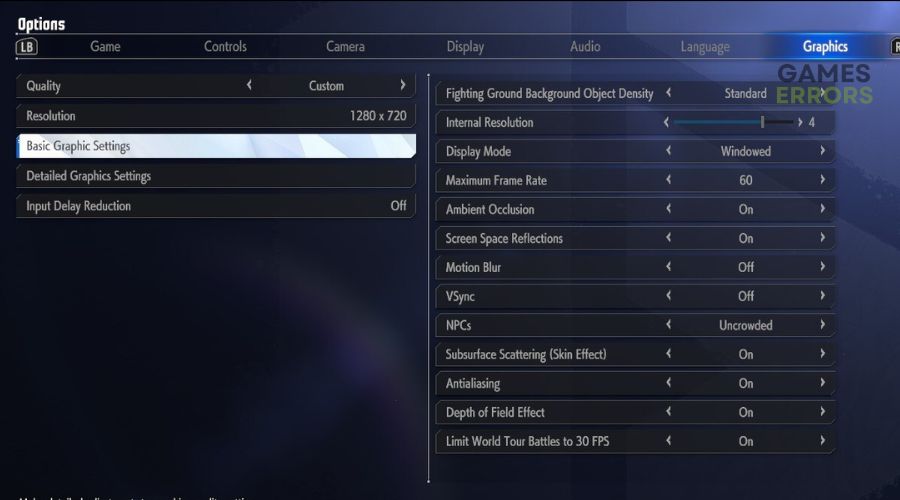 Fix in-game graphics settings