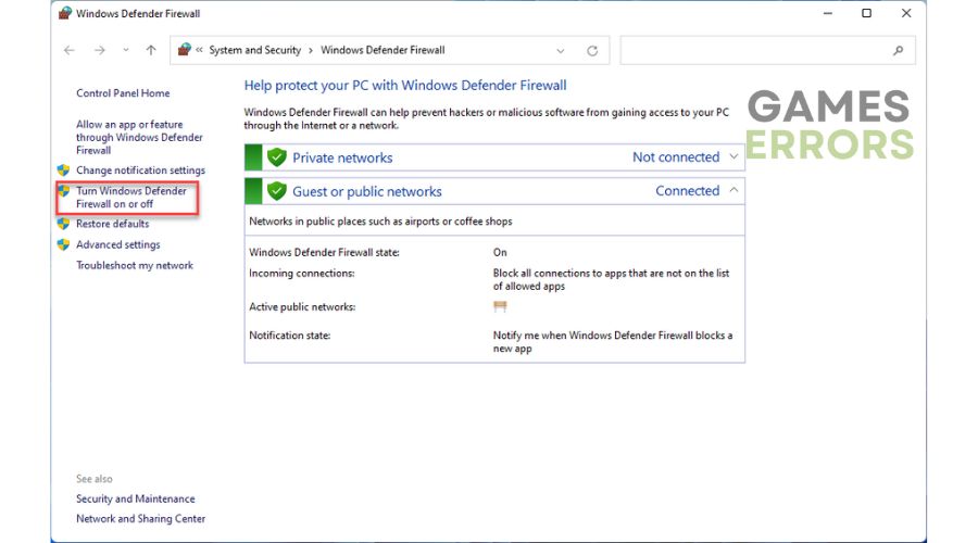 Turn Windows Defender off or on