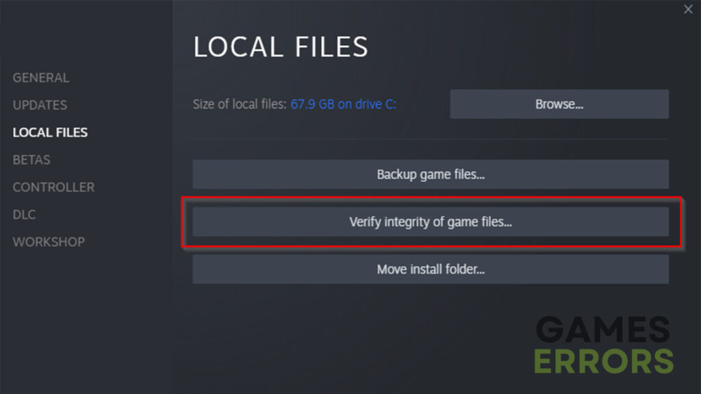 Verifying the integrity of game files in Steam