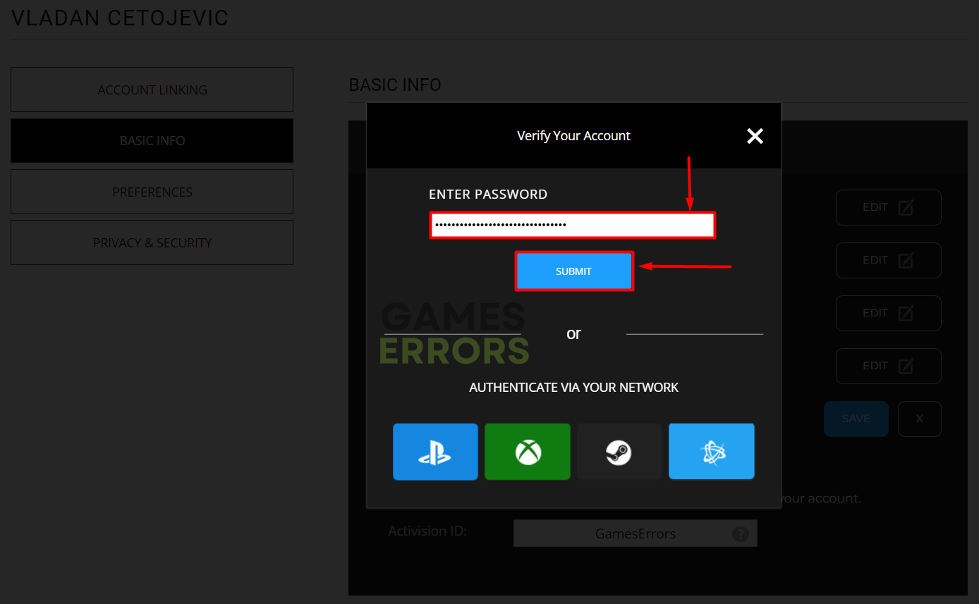 activision verify your account enter password